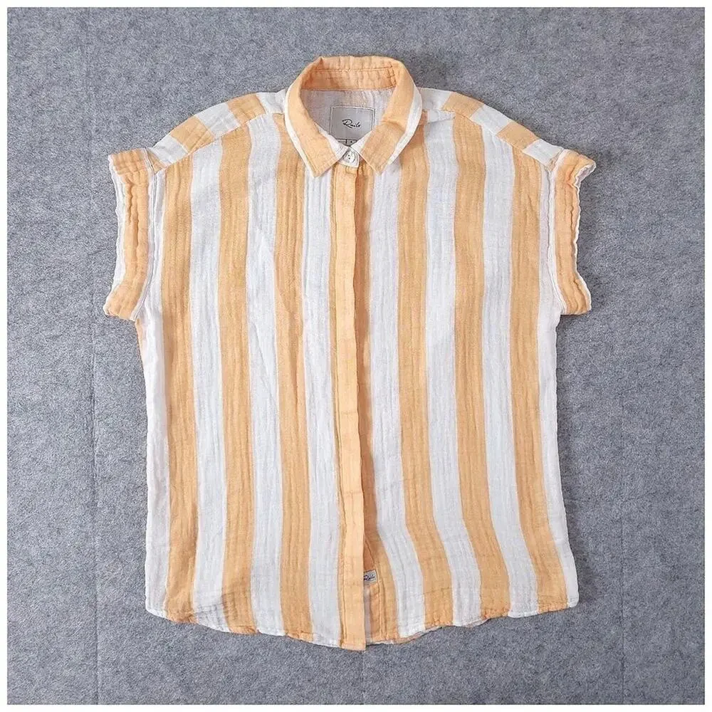 Rails Jamie Orange Ortona Stripe Top Womens Small Short Sleeve Organic Cotton